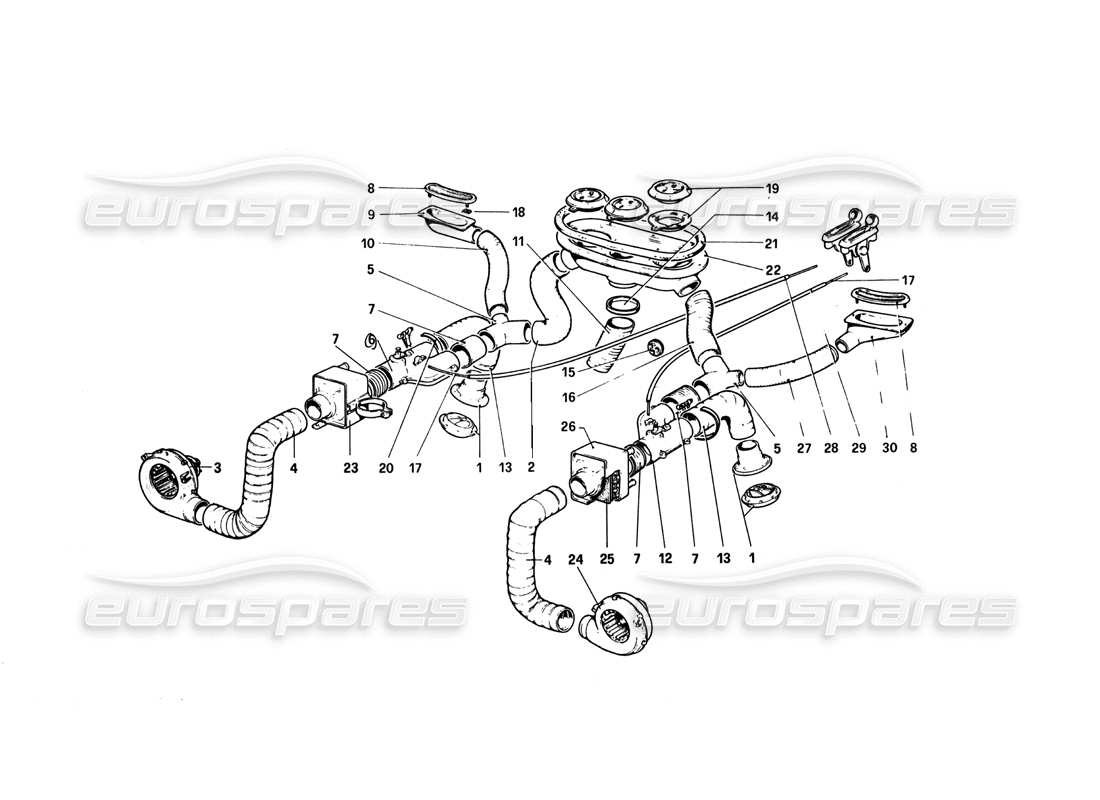 ferrari 308 quattrovalvole (1985) système de chauffage schéma des pièces