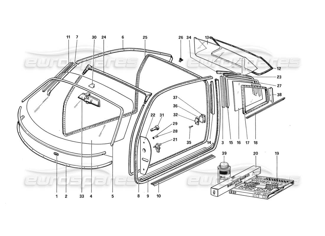 ferrari 328 (1988) diagramme des pièces de lunettes