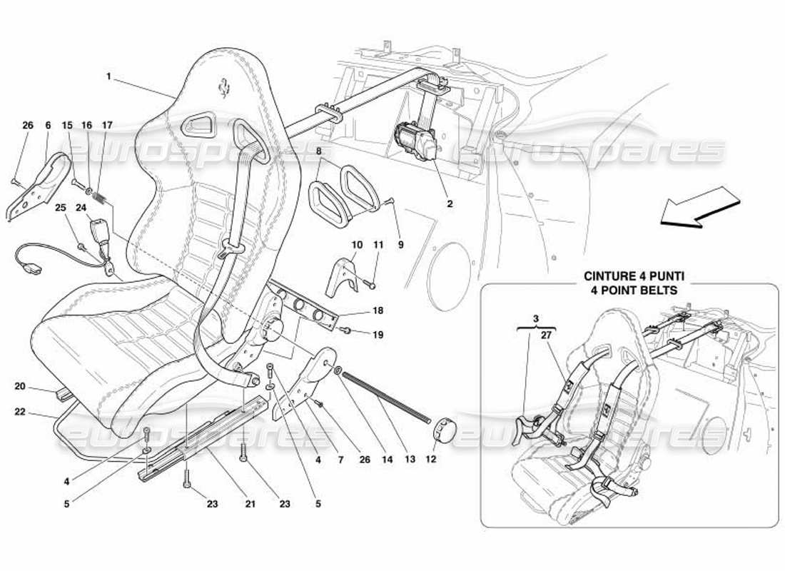 ferrari 550 barchetta schéma des pièces des ceintures de sécurité et de sécurité