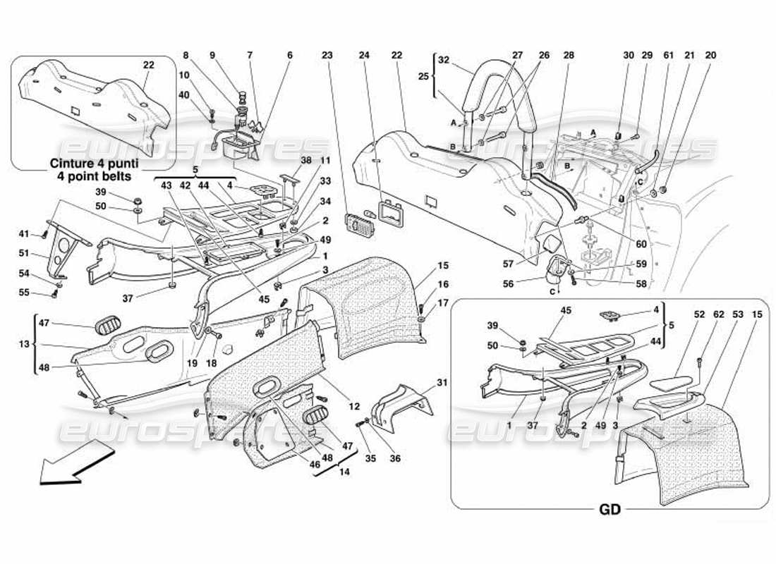 ferrari 550 barchetta tunnel - garnitures intérieures schéma des pièces