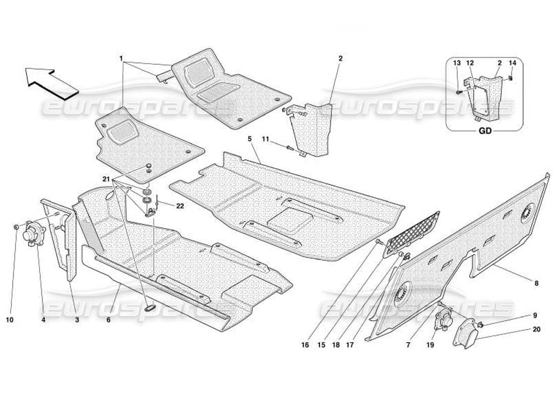 ferrari 550 barchetta schéma des pièces des tissus d'ameublement et des moquettes de l'habitacle