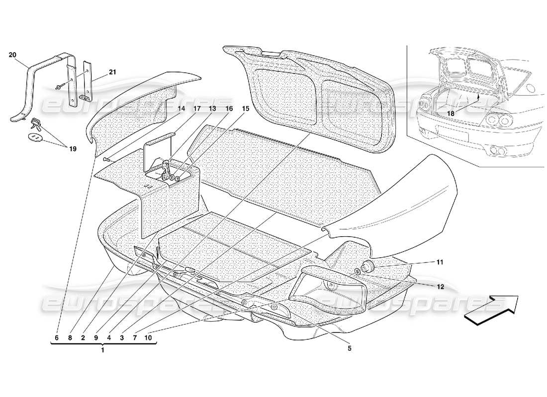 ferrari 456 gt/gta schéma des pièces du revêtement du capot du coffre