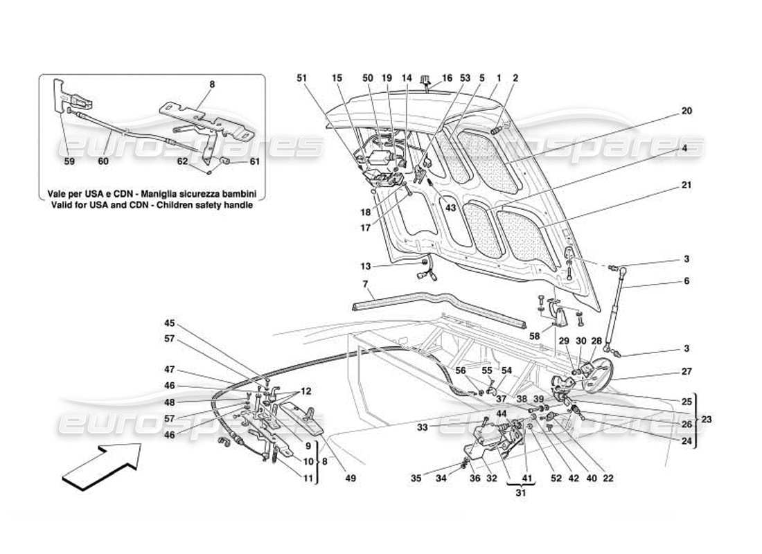 ferrari 550 barchetta schéma des pièces de la porte de coffre et du couvercle d'essence
