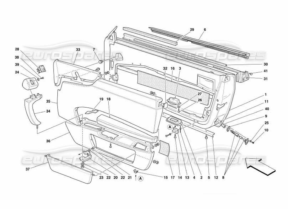 ferrari 550 barchetta portes - schéma des pièces d'ossatures et de revêtements