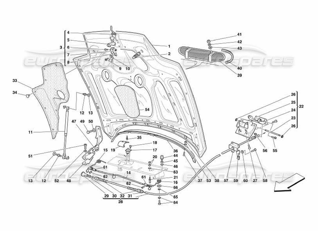 ferrari 550 barchetta schéma des pièces du capot moteur