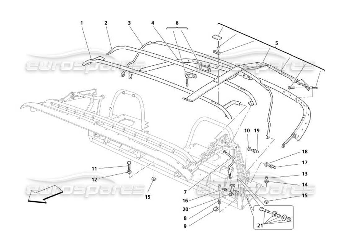 maserati 4200 spyder (2005) diagramme des pièces de structure capote