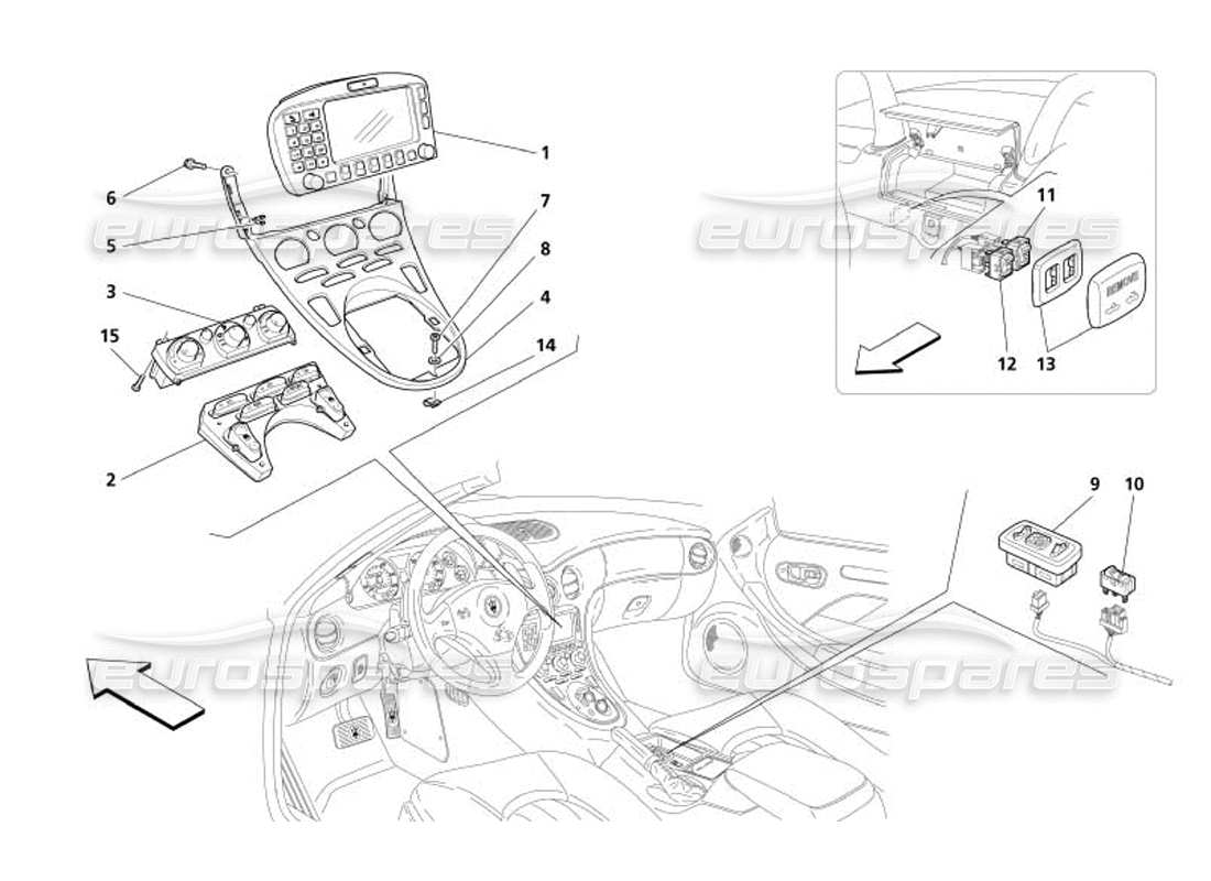 maserati 4200 spyder (2005) diagramme des pièces des instruments du tunnel