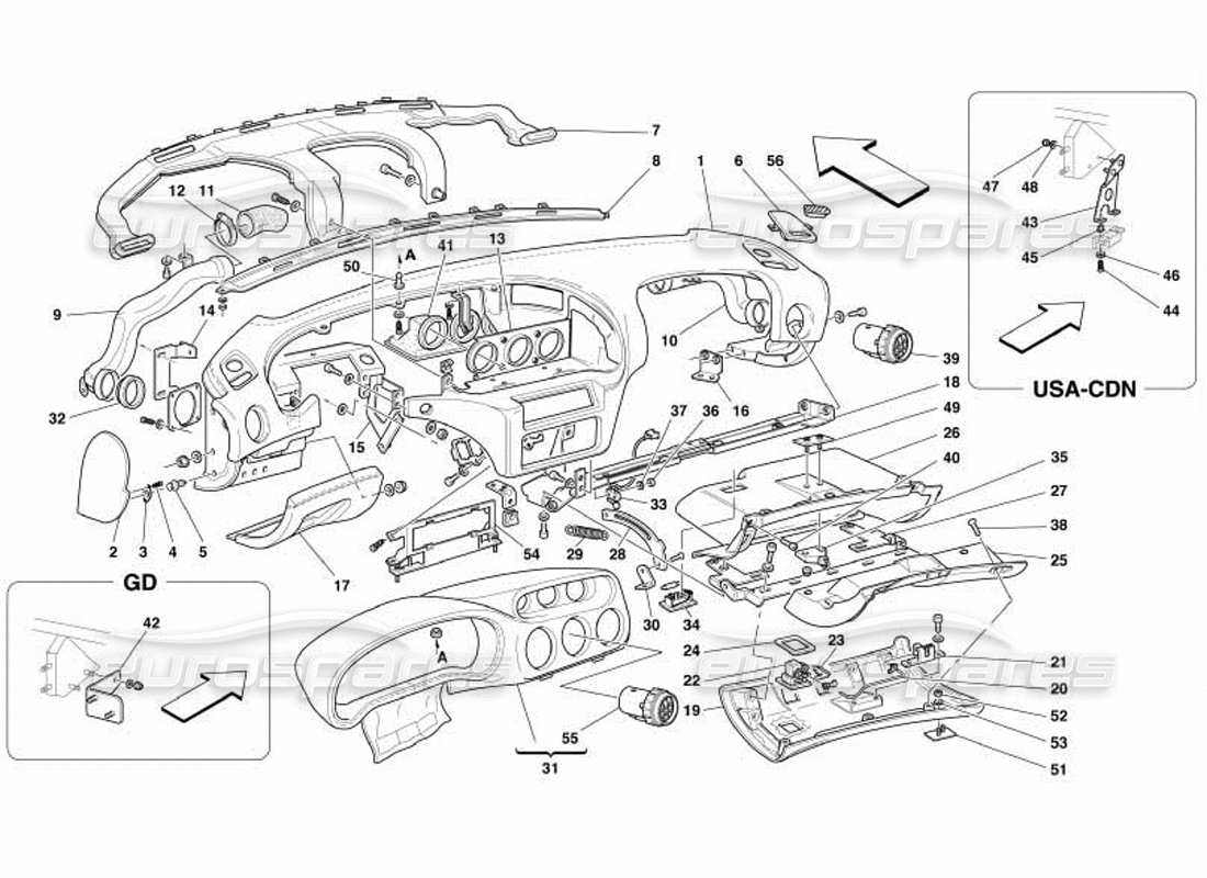ferrari 550 barchetta diagramme des pièces du panneau d'instruments