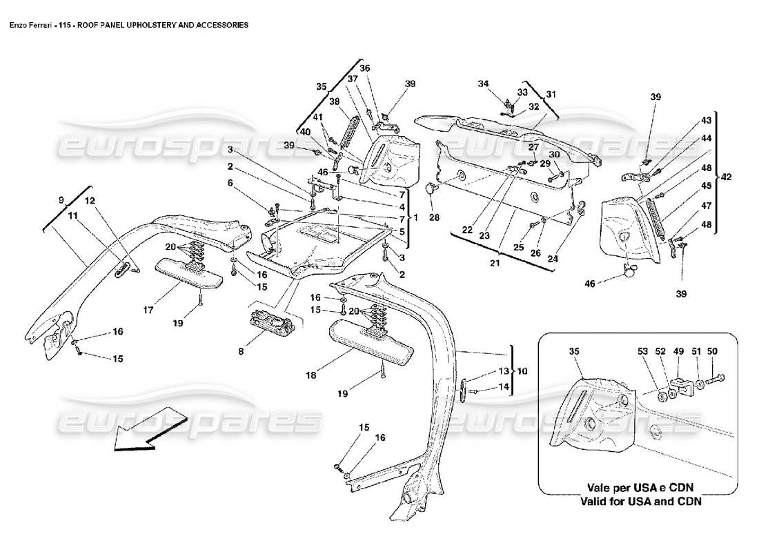 ferrari enzo schéma des pièces du revêtement des panneaux de toit et des accessoires