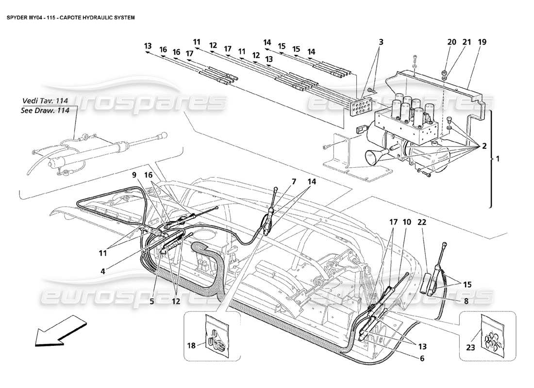 maserati 4200 spyder (2004) système hydraulique capote schéma des pièces