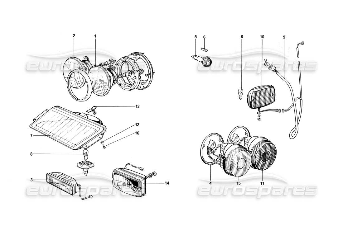 ferrari 512 bbi diagramme des pièces des lumières