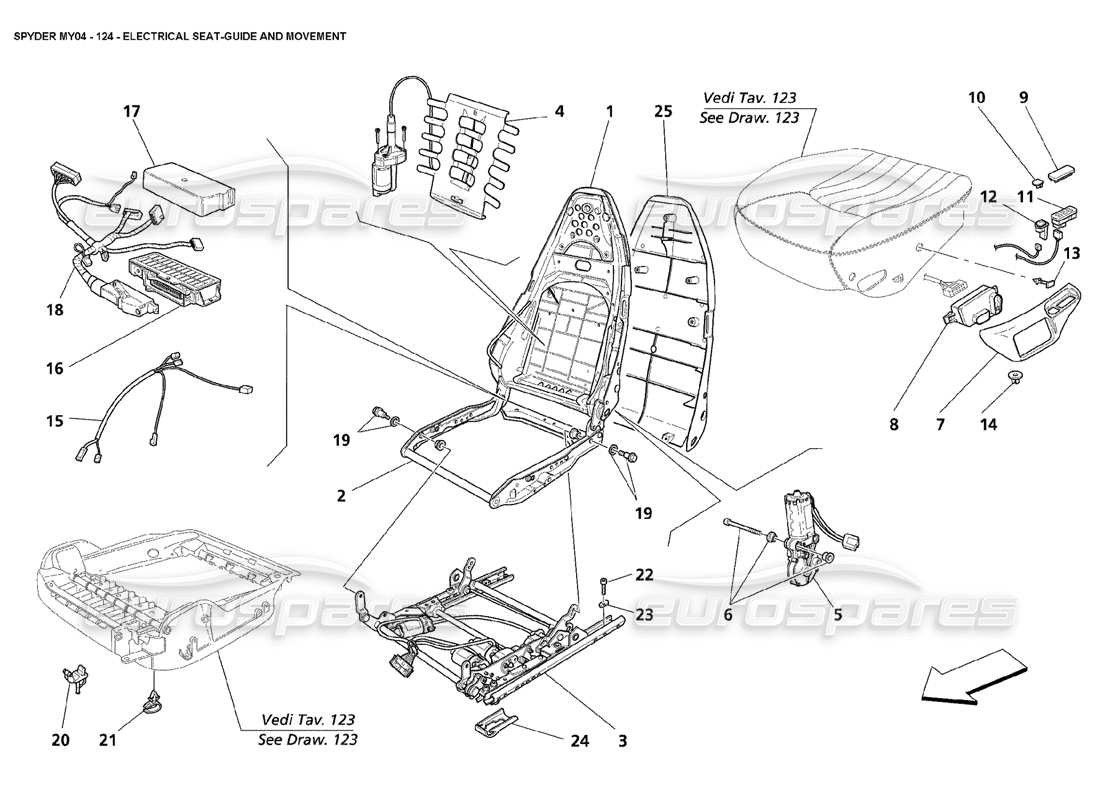 maserati 4200 spyder (2004) guide de siège électrique et schéma des pièces de mouvement
