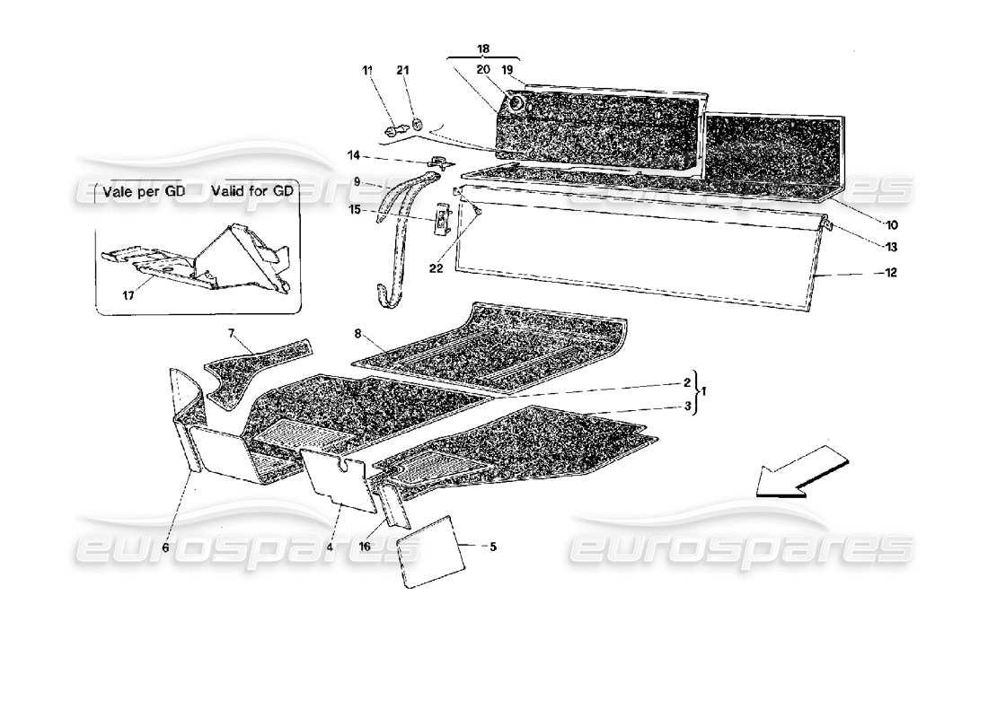 ferrari 512 tr diagramme des pièces de tapis