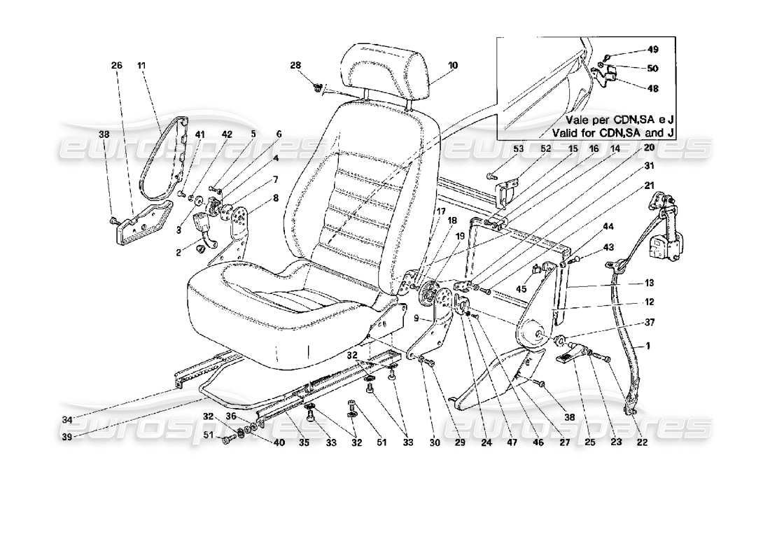 ferrari 512 tr sièges et ceintures de sécurité - pas pour les états-unis - schéma des pièces