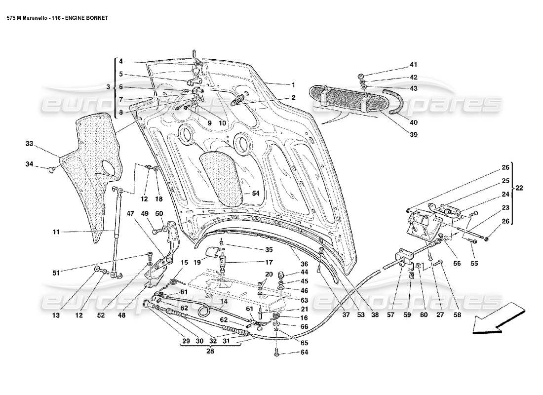 ferrari 575m maranello schéma des pièces du capot moteur