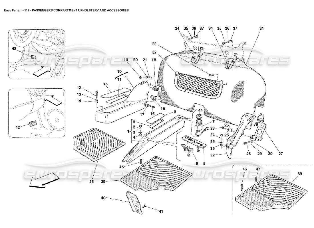 ferrari enzo schéma des pièces de la sellerie et des accessoires de l'habitacle