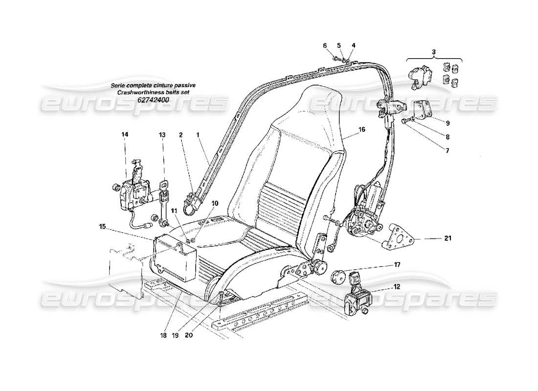ferrari f40 sièges - ceintures de sécurité passives - valable pour les états-unis - schéma des pièces