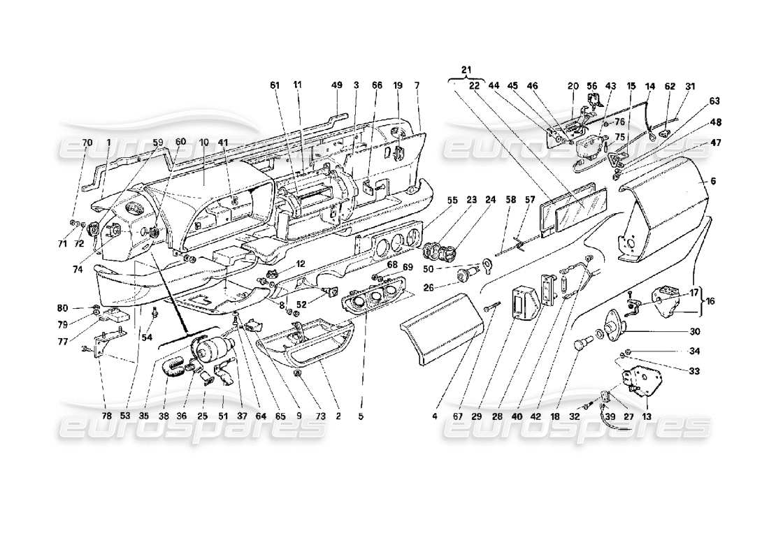 ferrari 512 tr diagramme des pièces du tableau de bord