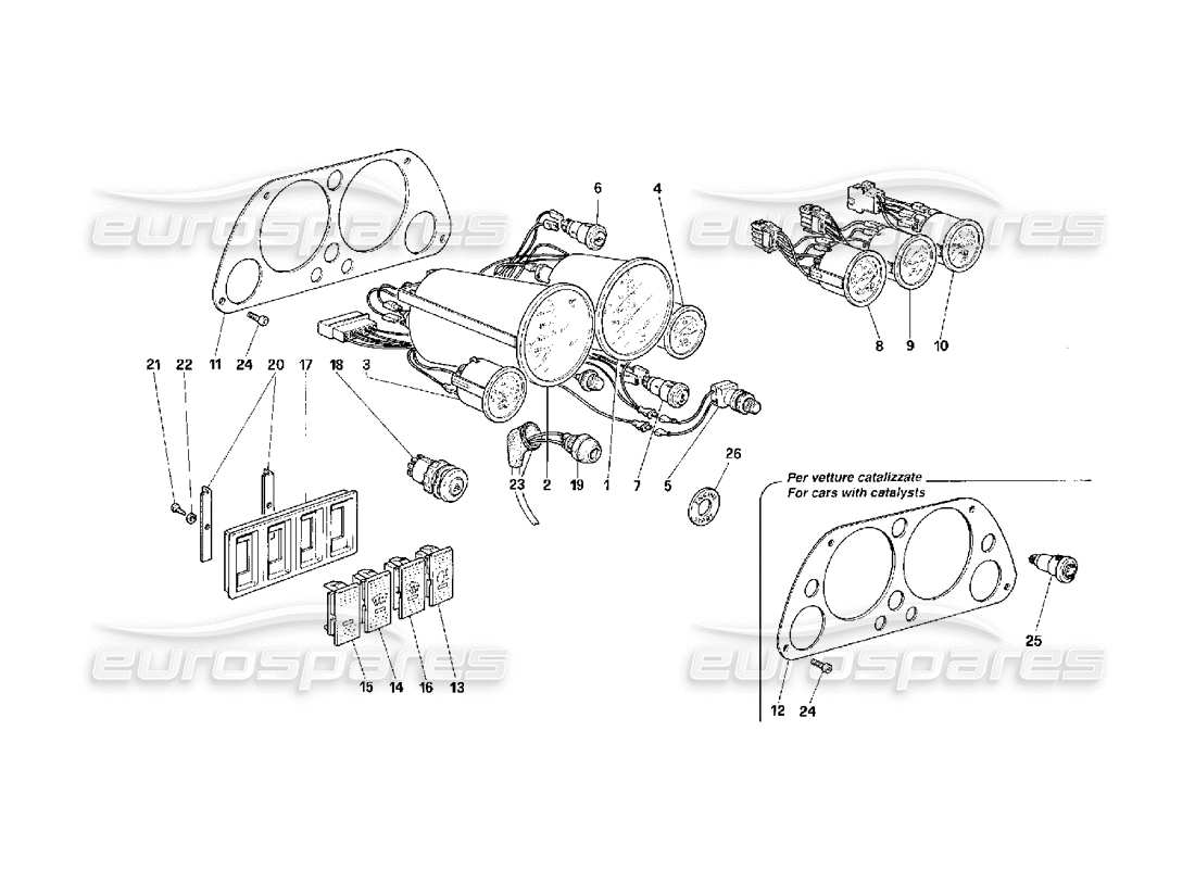 ferrari f40 diagramme des pièces des instruments de contrôle et de commande