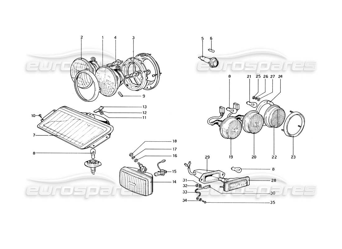 ferrari 365 gt4 berlinetta boxer diagramme des pièces des lumières