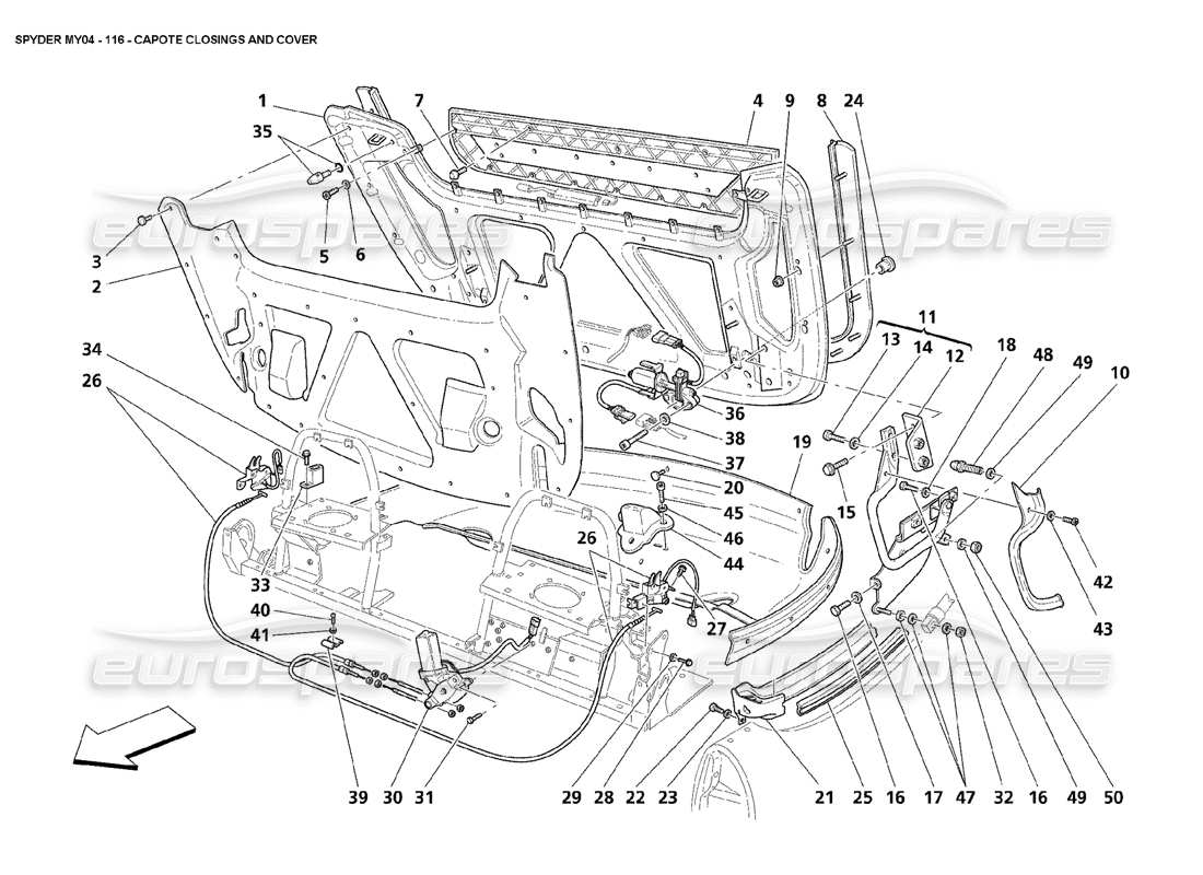 maserati 4200 spyder (2004) fermetures et couverture capote schéma des pièces