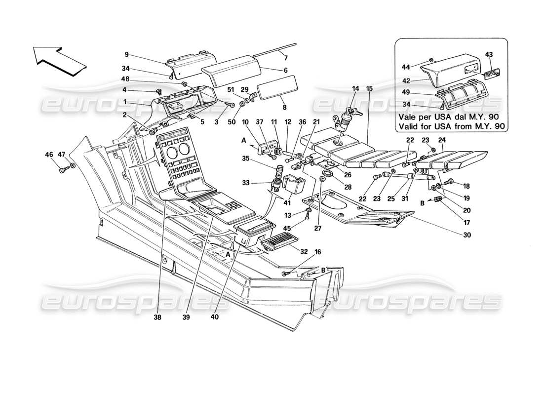 ferrari 348 (1993) tb / ts tunnel - schéma des pièces des accessoires