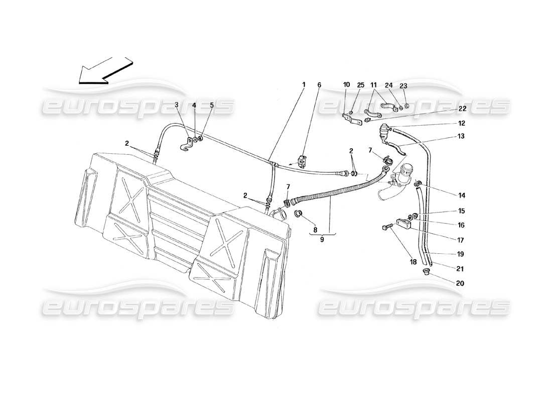 ferrari 348 (1993) tb / ts schéma des pièces du système de ventilation d'essence