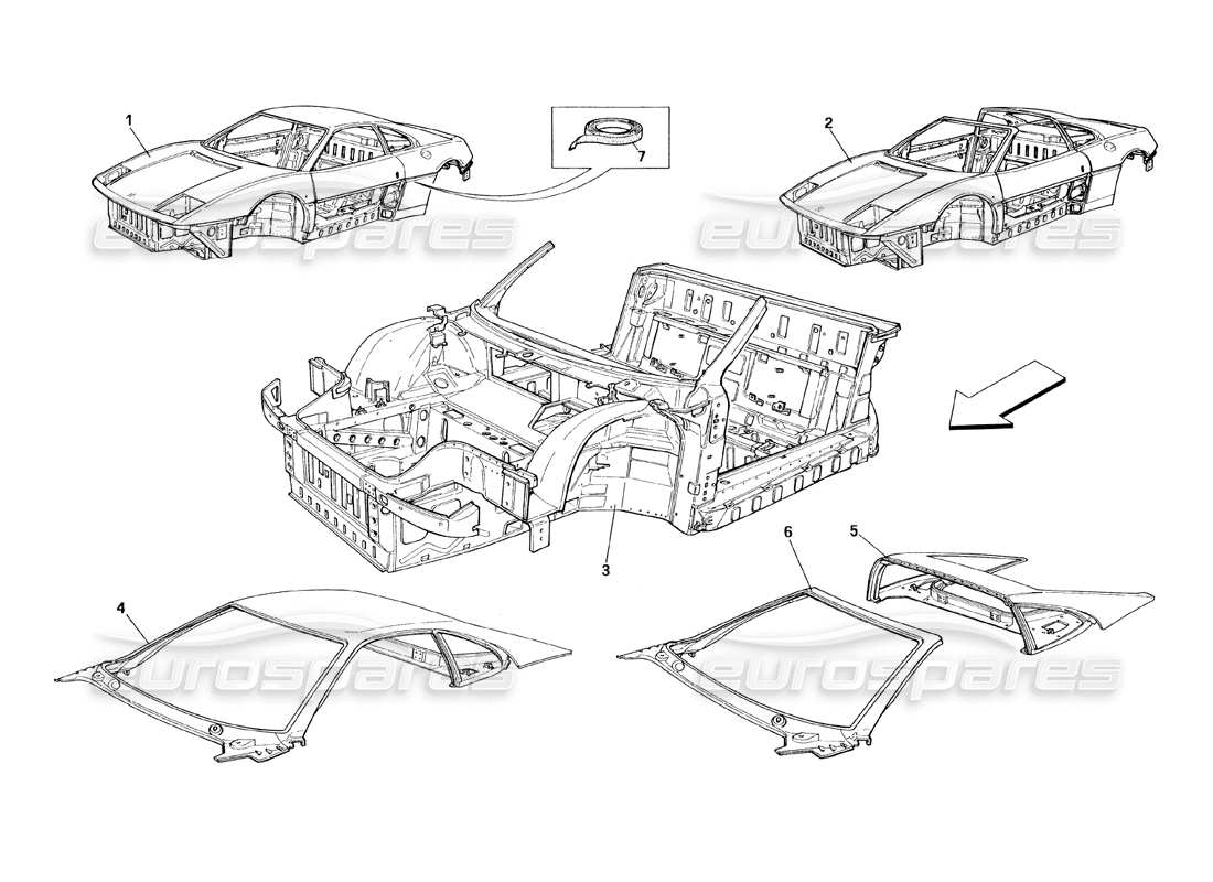 ferrari 348 (1993) tb / ts carrosserie - diagramme des pièces des unités générales