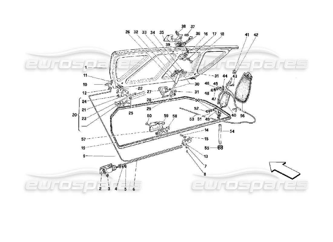 ferrari mondial 3.4 t coupe/cabrio schéma des pièces du couvercle du coffre à bagages