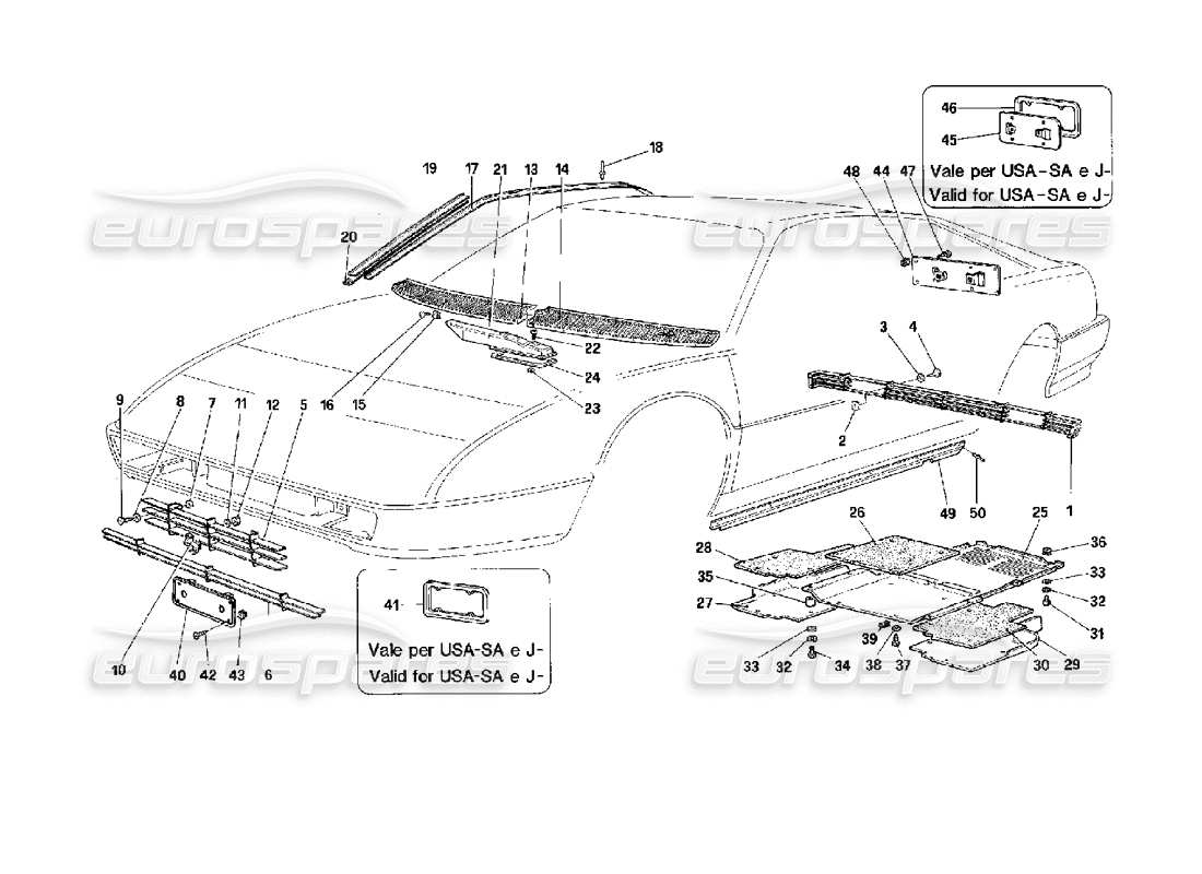 ferrari mondial 3.4 t coupe/cabrio diagramme de pièce de finition externe