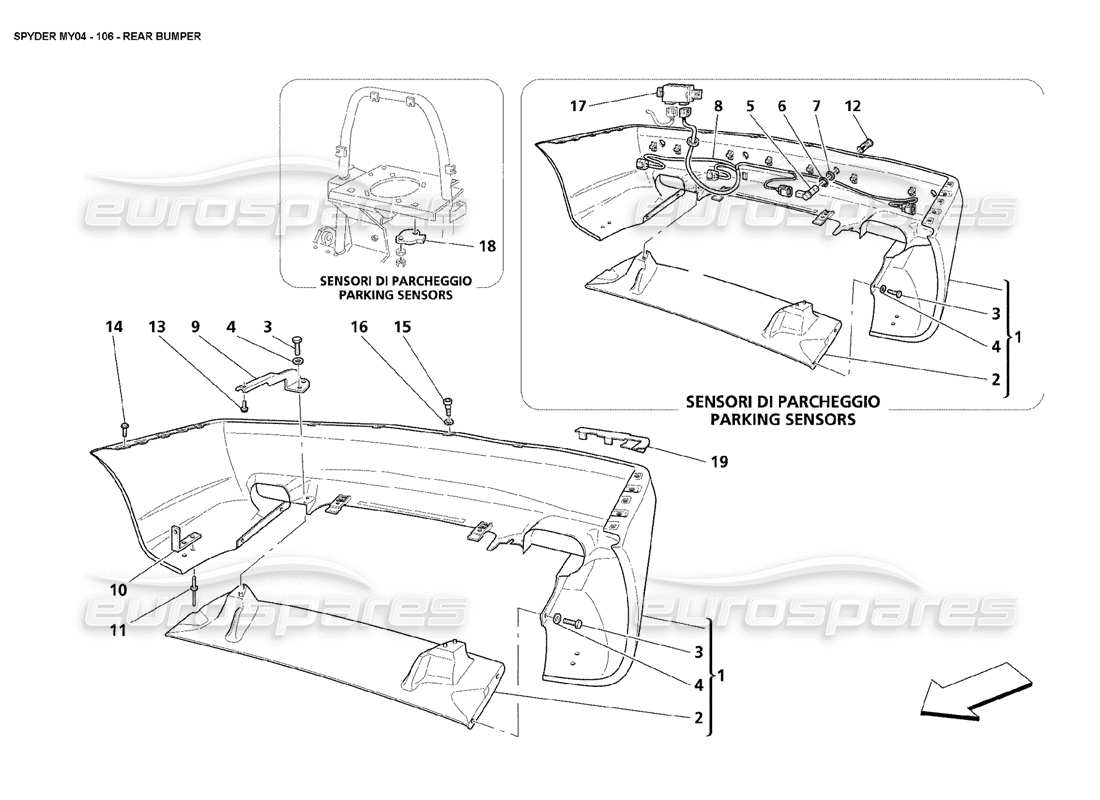 maserati 4200 spyder (2004) pare-chocs arrière schéma des pièces