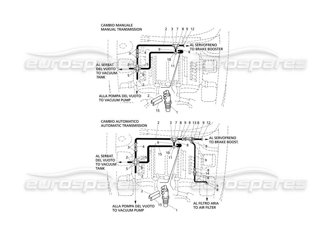 maserati qtp v8 evoluzione schéma des pièces du système de vide (entraînement gauche)