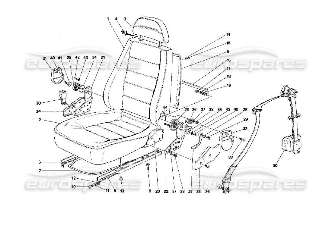 ferrari mondial 3.4 t coupe/cabrio sièges avant - ne convient pas aux ceintures passives. schéma des pièces