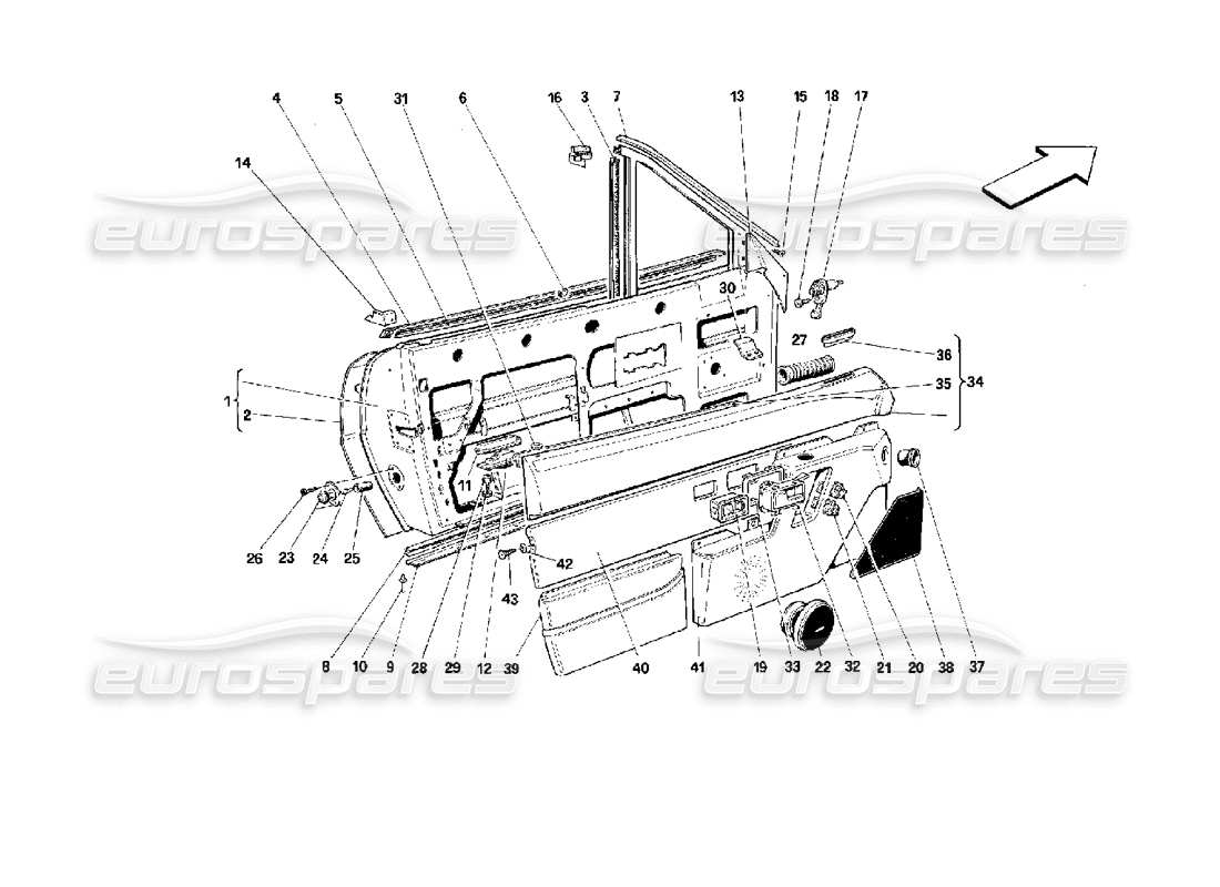 ferrari mondial 3.4 t coupe/cabrio portes - cabriolet - schéma des pièces d'ossature et de revêtement