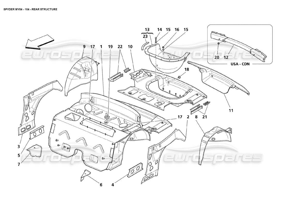 maserati 4200 spyder (2004) structure arrière schéma des pièces