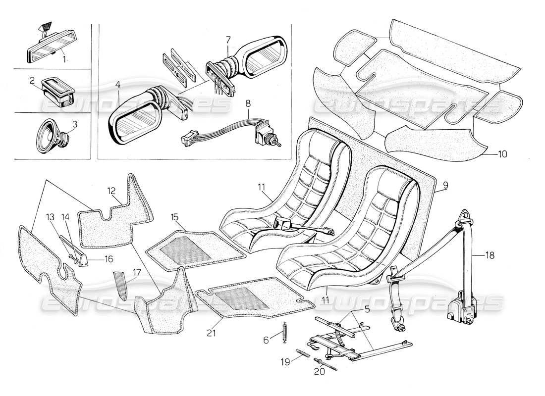 un schéma de pièces du catalogue de pièces lamborghini countach 5000 qv (1985)