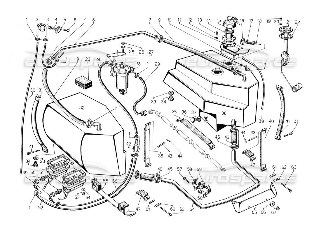 un schéma de pièces du catalogue de pièces lamborghini countach 5000 qv (1985)