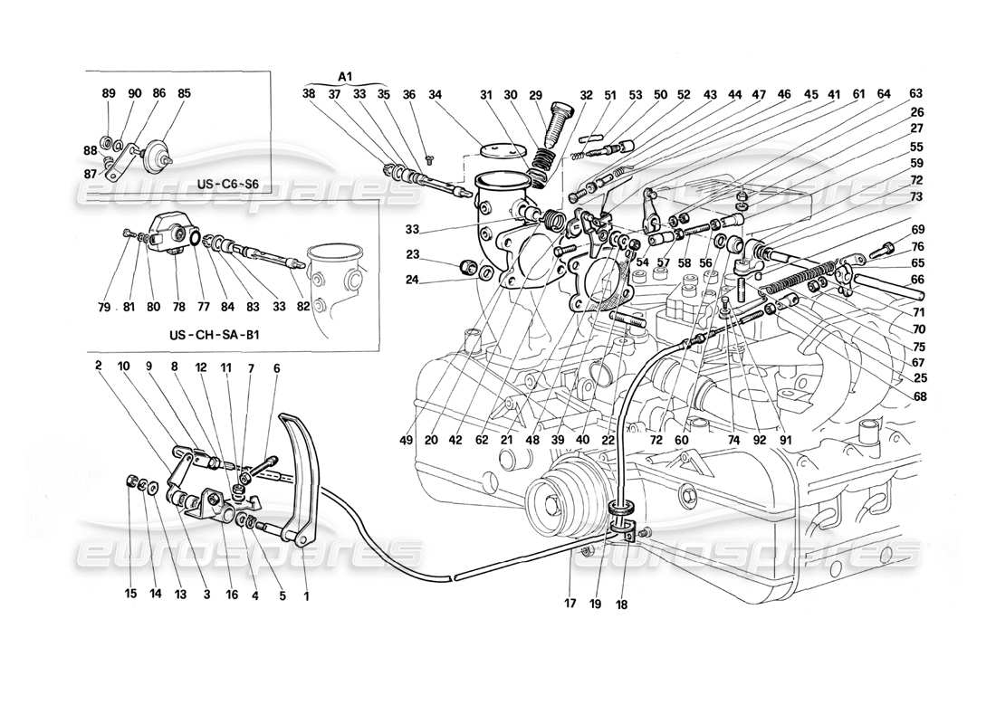 un schéma de pièces du catalogue de pièces Ferrari Testarossa (1987)