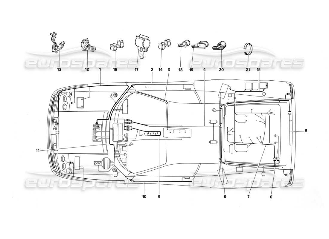 un schéma de pièces du catalogue de pièces ferrari testarossa (1987)