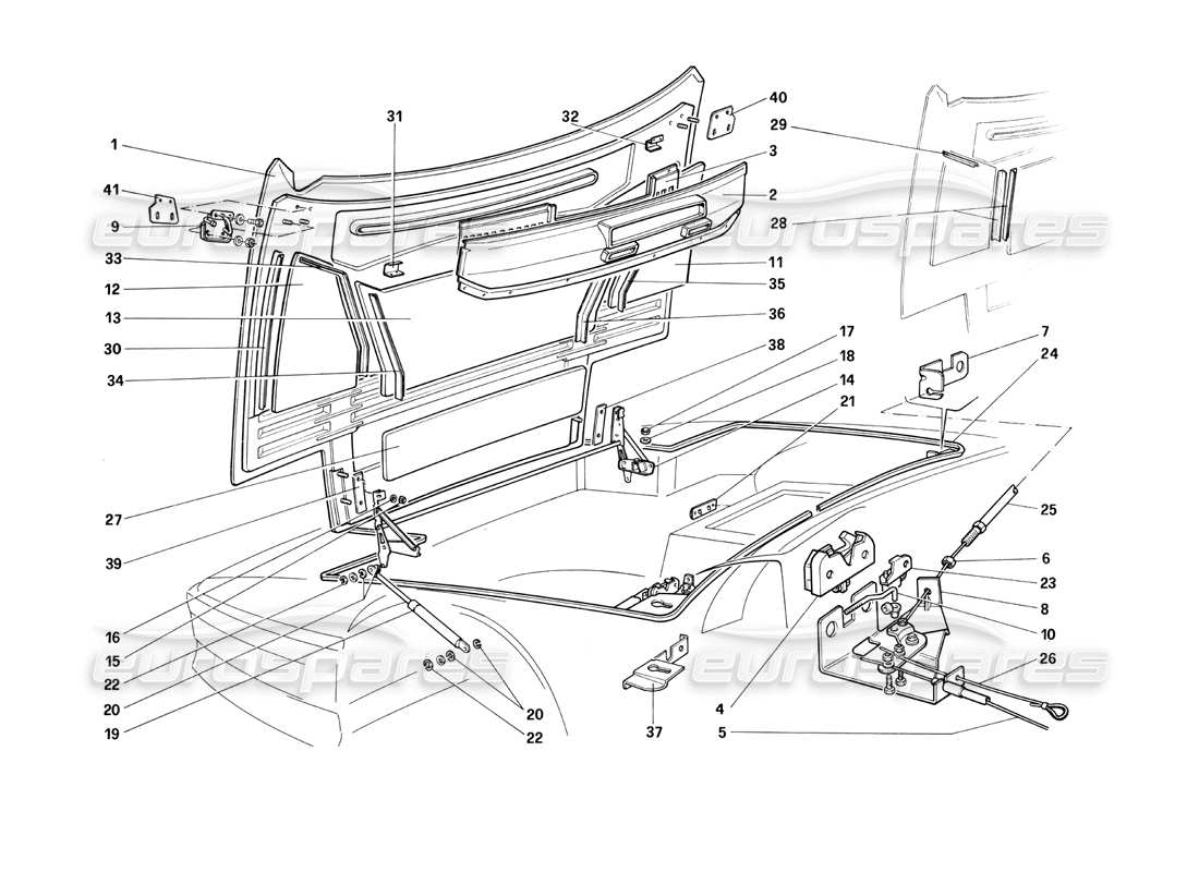 un schéma de pièces du catalogue de pièces ferrari testarossa (1990)