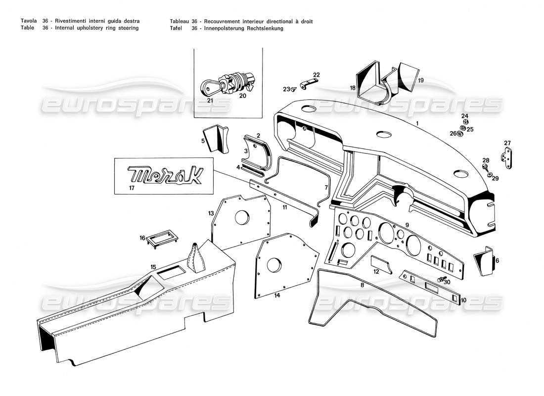 un schéma de pièces du catalogue de pièces maserati merak