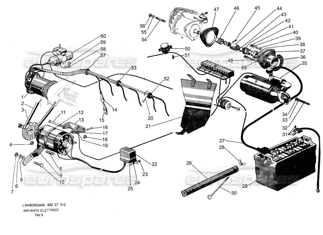 un schéma de pièces du catalogue de pièces lamborghini 400 gt
