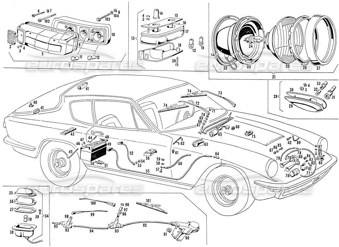 un schéma de pièces du catalogue de pièces maserati mistral 3.7
