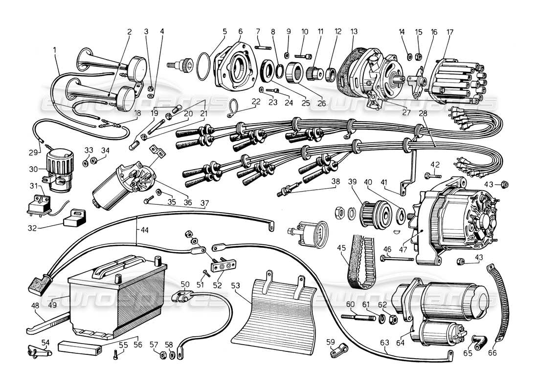 un schéma de pièces du catalogue de pièces lamborghini countach 5000 qv (1985)