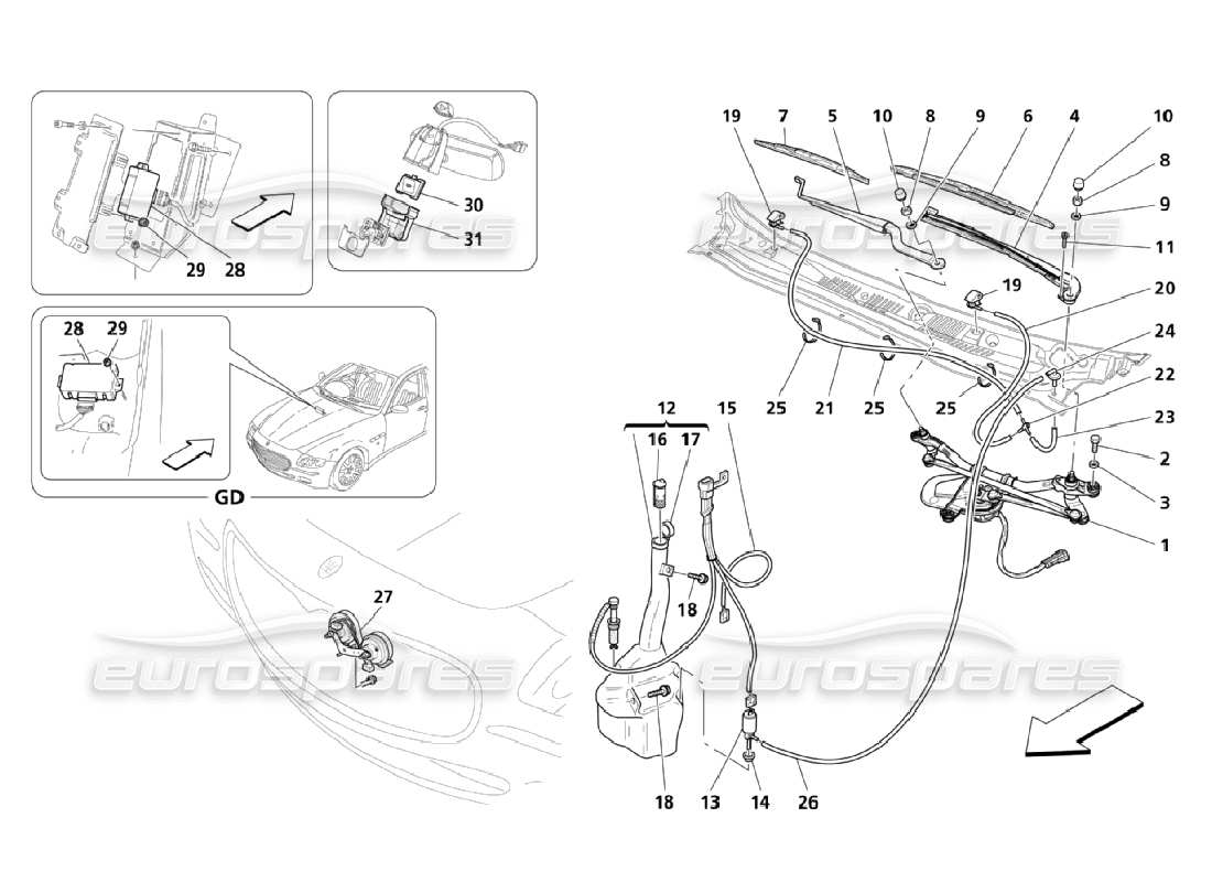 un diagramme de pièces du Maserati QTP. (2006) 4.2 catalogue de pièces