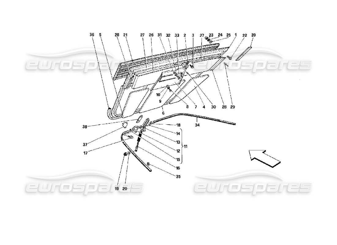 un schéma de pièces du catalogue de pièces Ferrari Mondial 3.4 t Coupé/Cabrio