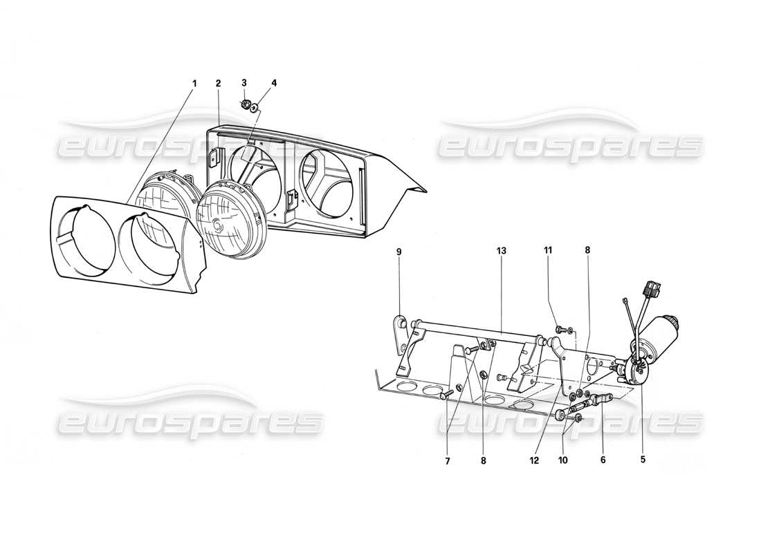 ferrari testarossa (1987) dispositif de levage de phare avant schéma des pièces