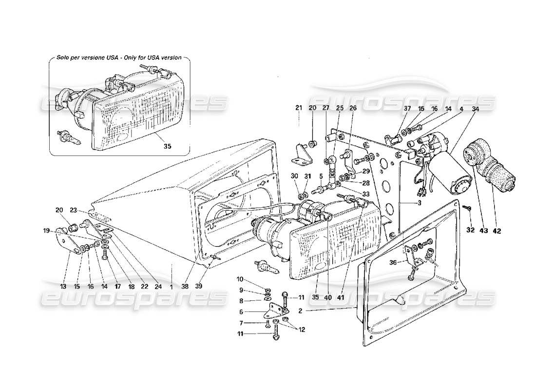 ferrari f40 schéma des pièces du dispositif de levage des phares