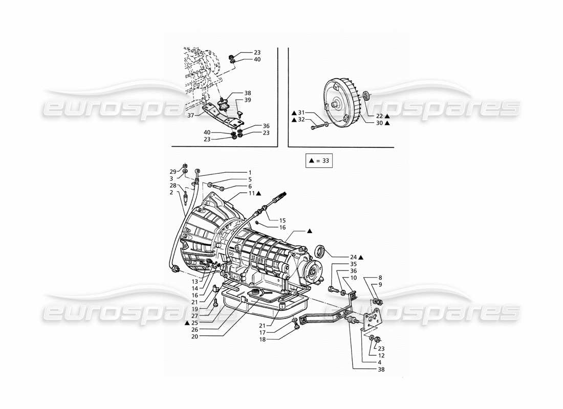 maserati qtp. 3.2 v8 (1999) diagramme de pièce du convertisseur de transmission automatique (4hp)