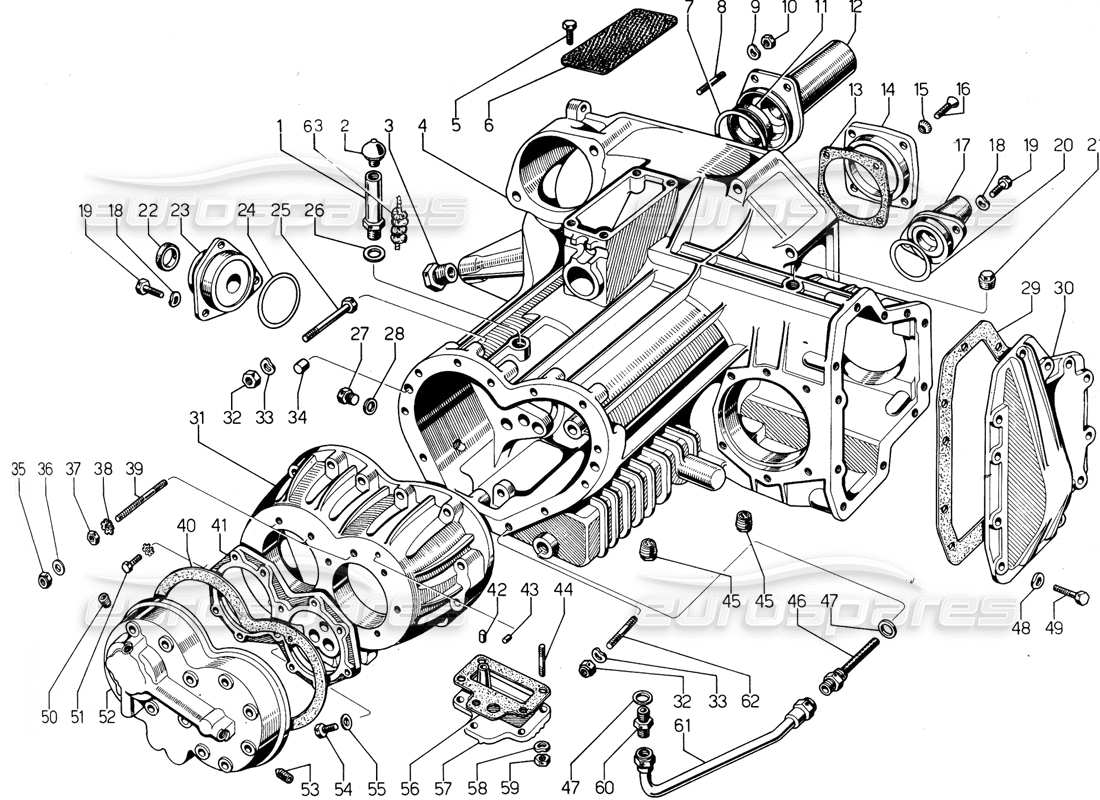 lamborghini urraco p300 schéma des pièces de la boîte de vitesses (pièces moulées)